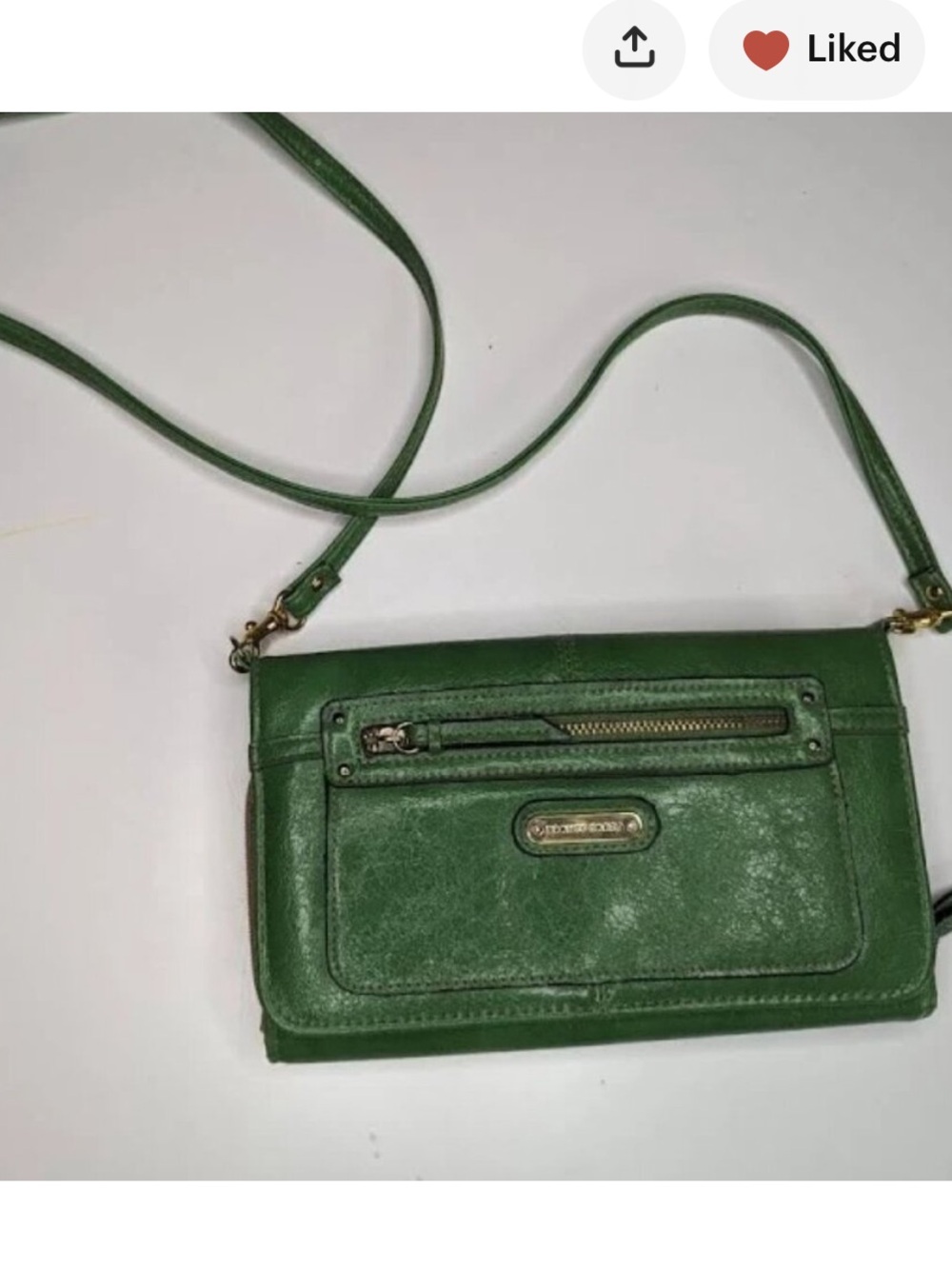 Franco Sarto Green Leather Crossbody Bag with Front Zip Pocket EUC
